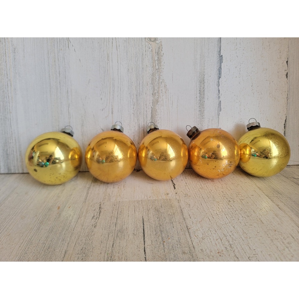 Vintage yellow glass ball ornament Xmas unique set home decor accessory